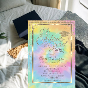 Graduation Cap Diamonds Stars Tie Dye Graduation   Invitation
