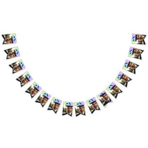 Graduation Cap, Diploma & 16-Photo Blue on Rainbow Bunting