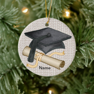 Graduation Cap Diploma Ceramic Ornament