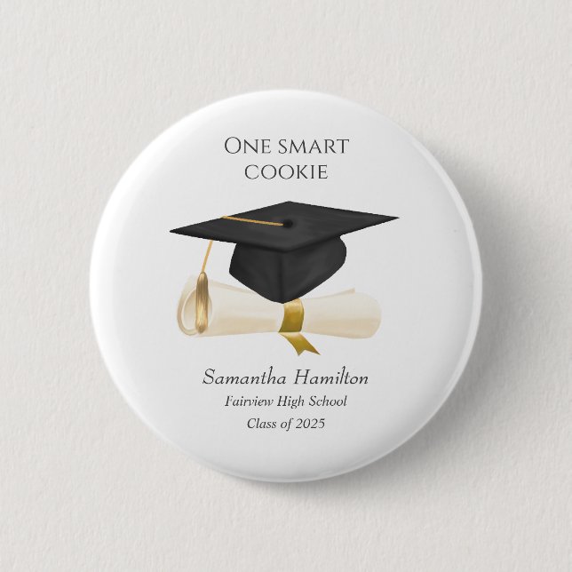   Graduation Cap Diploma Personalised Button (Front)