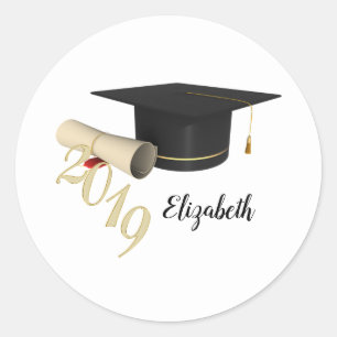 Graduation Cap , Diploma - Personalised Classic Round Sticker