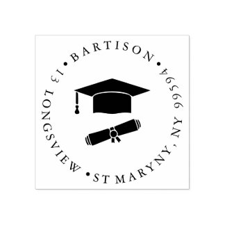 Graduation Cap Diploma Round Rubber Stamp | Congra