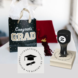 Graduation Cap Diploma Round Rubber Stamp Congra