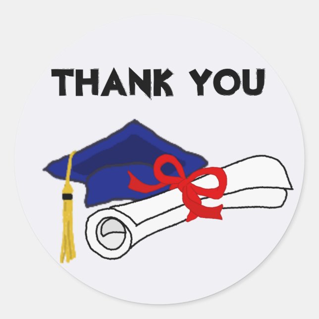 Graduation Cap Diploma Thank You Classic Round Sticker (Front)