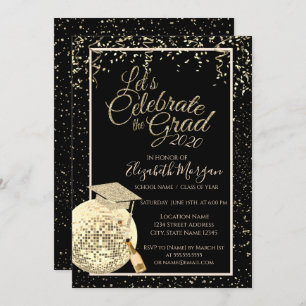 Graduation Cap,Disco Ball Confetti,Wine Graduation Invitation