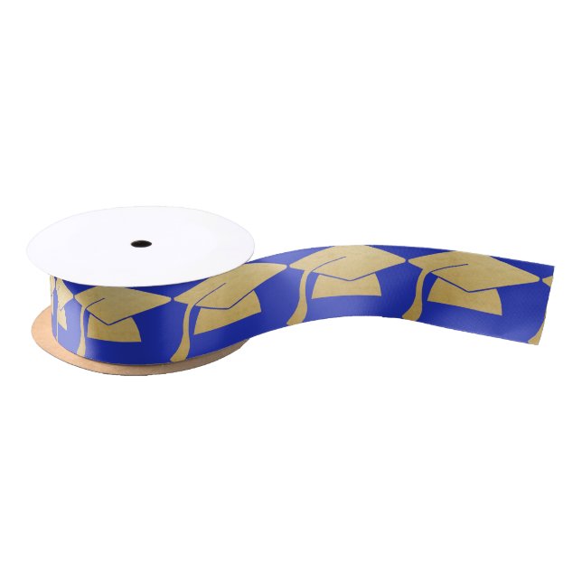Graduation Cap Faux Gold Foil | Navy Blue Satin Ribbon (Spool)