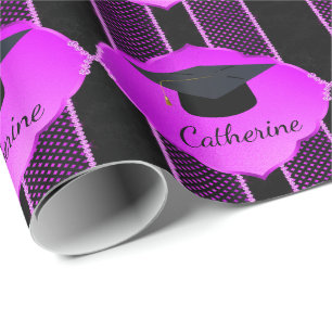 Graduation Cap Faux Rhinestone Custom Name Wrapping Paper