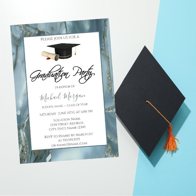 Graduation Cap Frame Marble Graduation Party Invitation (Creator Uploaded)