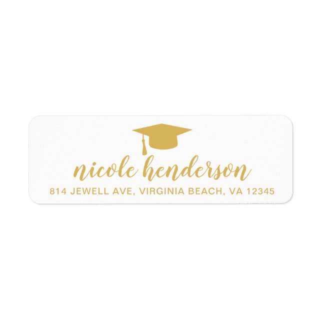 Graduation Cap Gold and White Return Address Label (Front)