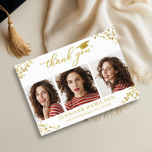 Graduation Cap Gold Foil On White Thank You Invitation
