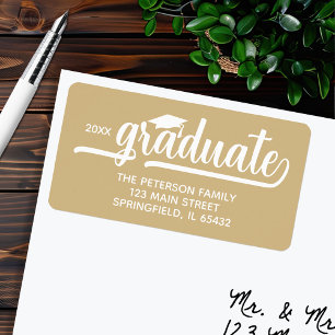 Graduation Cap Gold Return Address Label