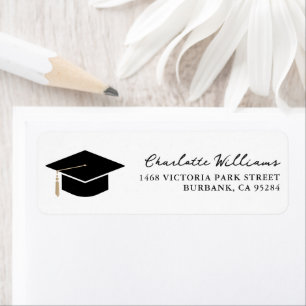 Graduation Cap Gold Tassel Script Return Address Label
