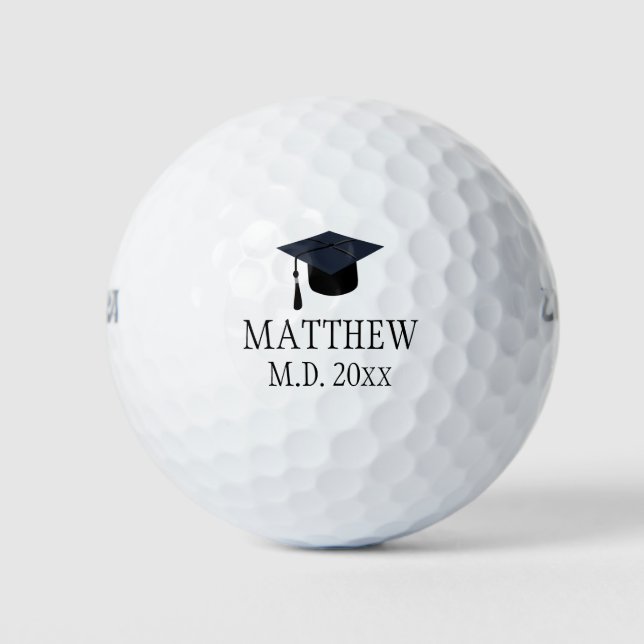 Graduation Cap Golfer Graduate Name Degree Year Golf Balls (Front)
