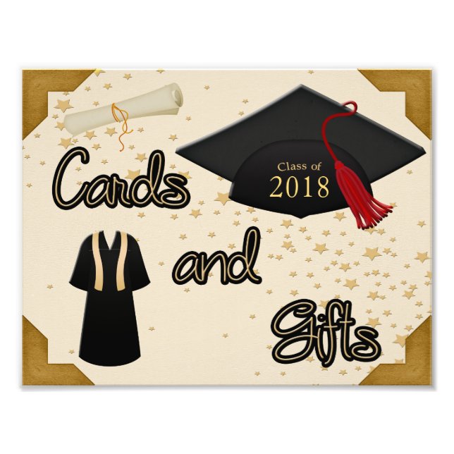 Graduation Cap Gown & Tassel Cards Gift Table Sign (Front)