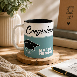 Graduation Cap Graduate Name Congratulations Two-Tone Coffee Mug