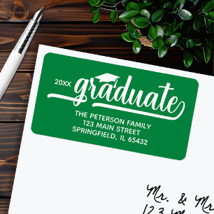 Graduation Cap Green Return Address Label