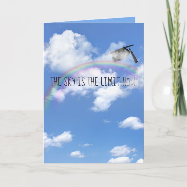 Graduation cap in clouds with rainbow card (Front)
