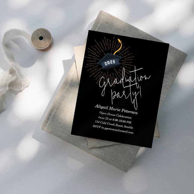 Graduation Cap in Starburst Party Invitation (Creator Uploaded)