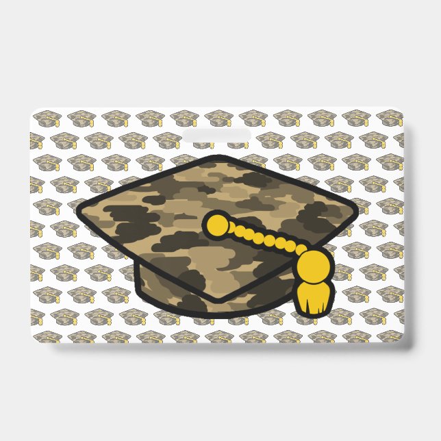 Graduation Cap Khaki Camo ID Badge (Front)