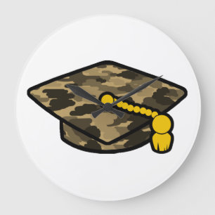 Graduation Cap Khaki Camo Large Clock