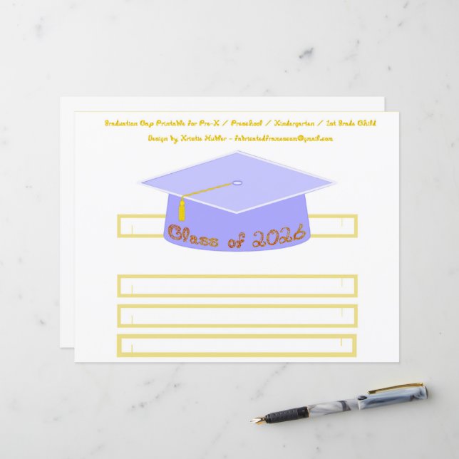 Graduation Cap Light Blue Party Hat 2026 in Gold (Front/Back In Situ)