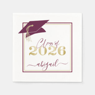 Graduation Cap Maroon Gold Script Class of 2026 Napkin