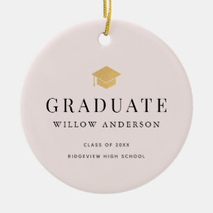 Graduation Cap Minimalist Photo Pink Ceramic Ornament
