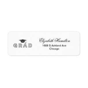 Graduation Cap Modern Black & White Elegant Grad Return Address Label