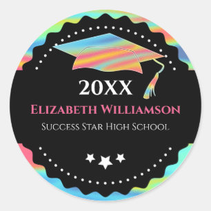 Graduation Cap Modern Holographic Classic Round Sticker