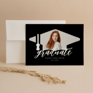Graduation Cap Modern Minimalist 4 Photos Vertical Invitation