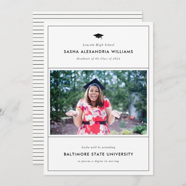 Graduation Cap Modern Photo Grad Announcement (Front/Back)