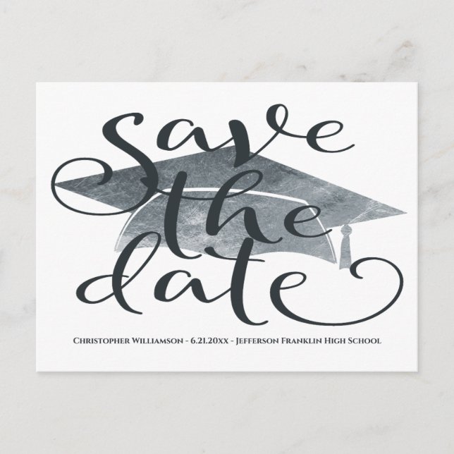Graduation Cap Modern Save The Date Postcard (Front)