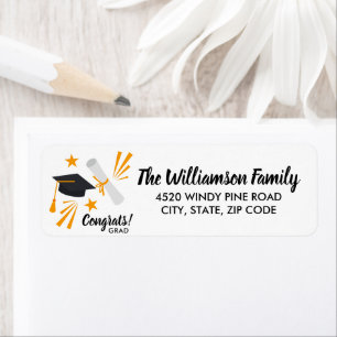 Graduation Cap Mortar Board Diploma Custom Address Return Address Label