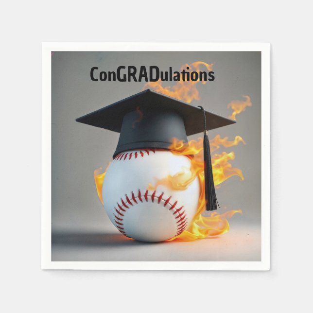 Graduation Cap On a Flaming Baseball Napkin (Front)