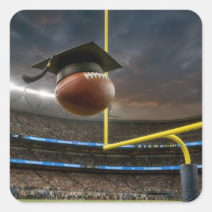 Graduation Cap on a Football in a Stadium Square Sticker