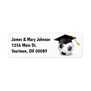 Graduation Cap on a Soccer Ball Return Address Label