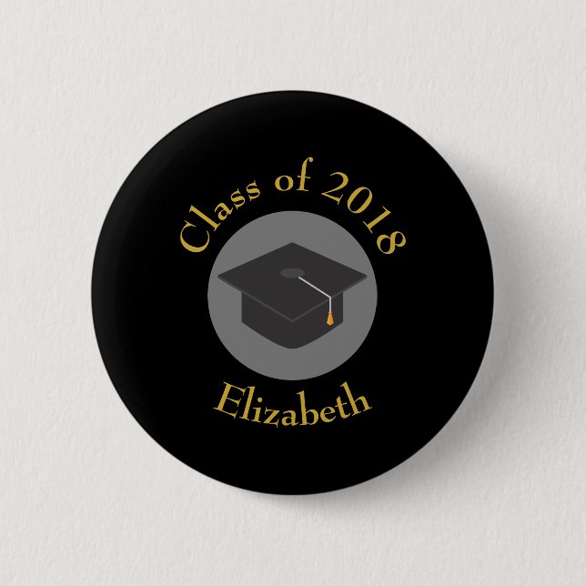 Graduation Cap on Black Class of 20xx 6 Cm Round Badge (Front)