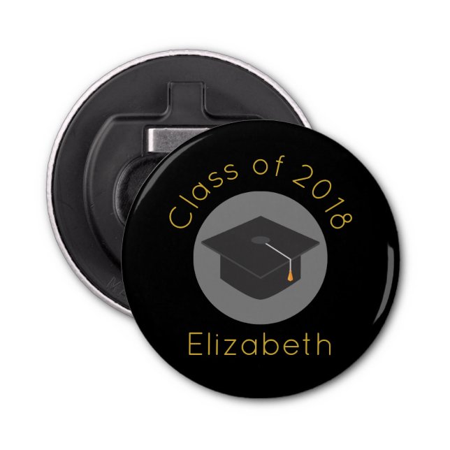 Graduation Cap on Black Class of 20xx Bottle Opener (Front)