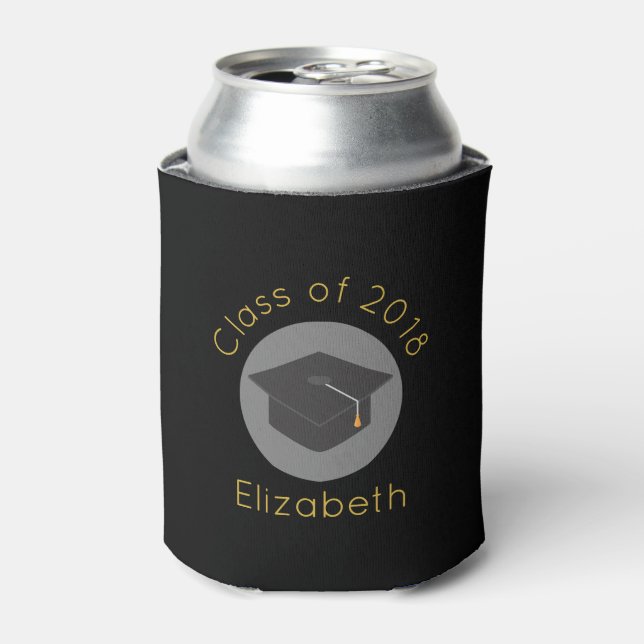 Graduation Cap on Black Class of 20xx Can Cooler (Can Front)