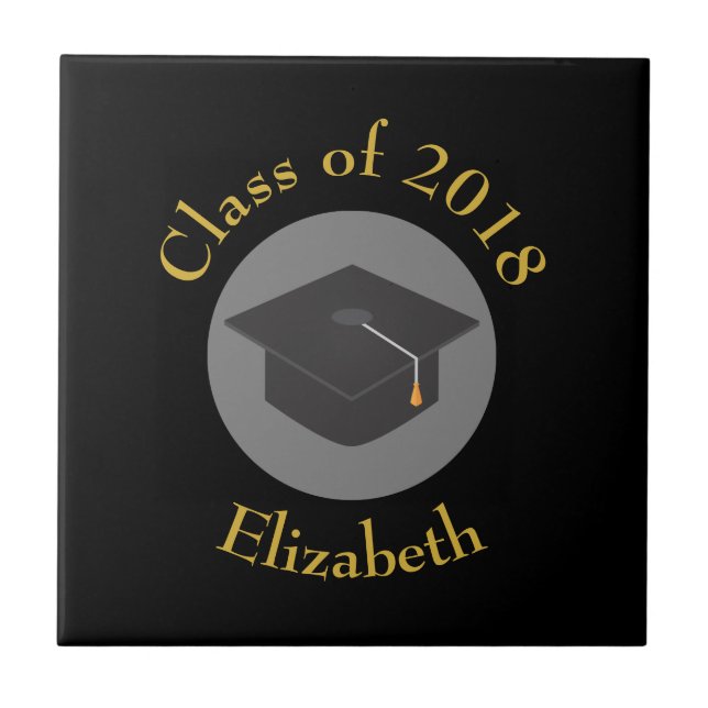 Graduation Cap on Black Class of 20xx Custom Ceramic Tile (Front)
