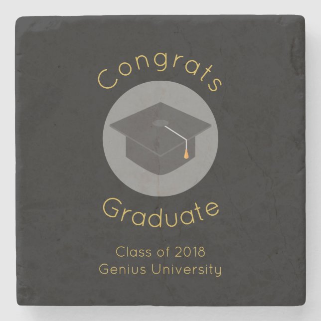 Graduation Cap on Black Class of 20xx Stone Coaster (Front)