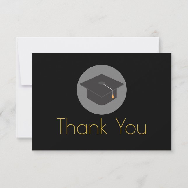 Graduation Cap on Black Thank You Card (Front)