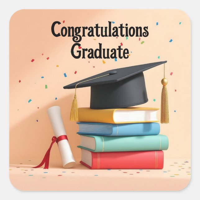 Graduation Cap On Books Sticker (Front)