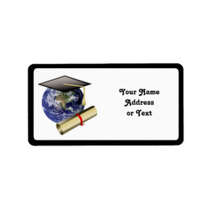 Graduation Cap on Earth with Diploma Label