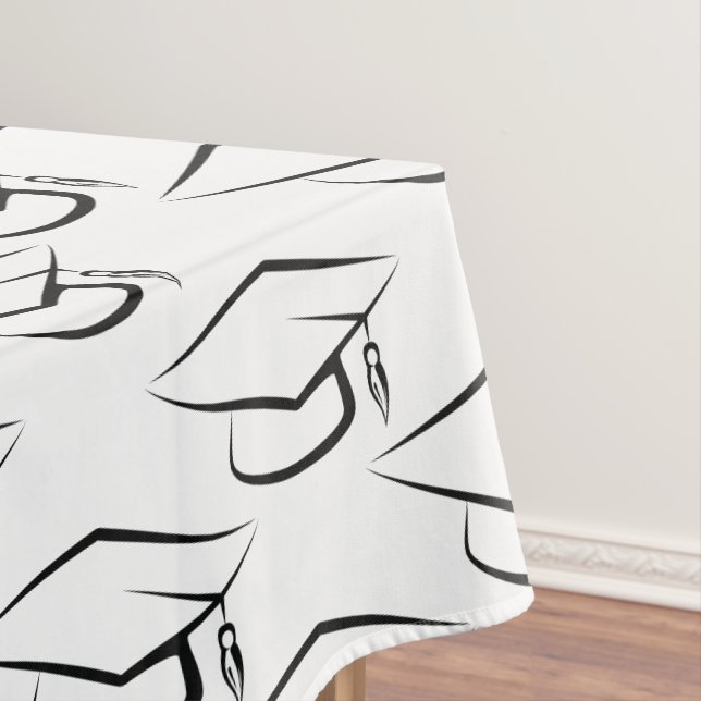 Graduation Cap Pattern Black and White Tablecloth (In Situ)