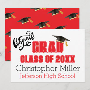 Graduation Cap Pattern Celebration Card in Red