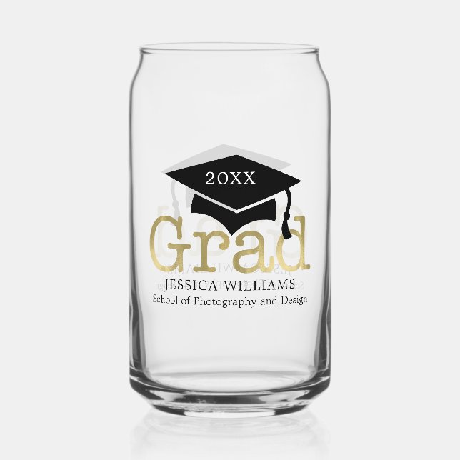 Graduation Cap Personalised Can Glass (Front)