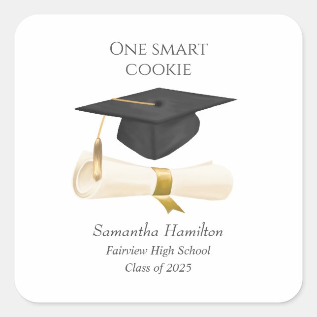 Graduation Cap Personalised Square Sticker (Front)