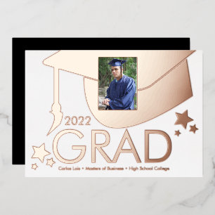 Graduation Cap Photo Pressed Foil Announcement