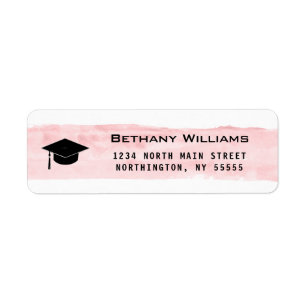 Graduation Cap Pink Watercolor Black Return Addess Return Address Label